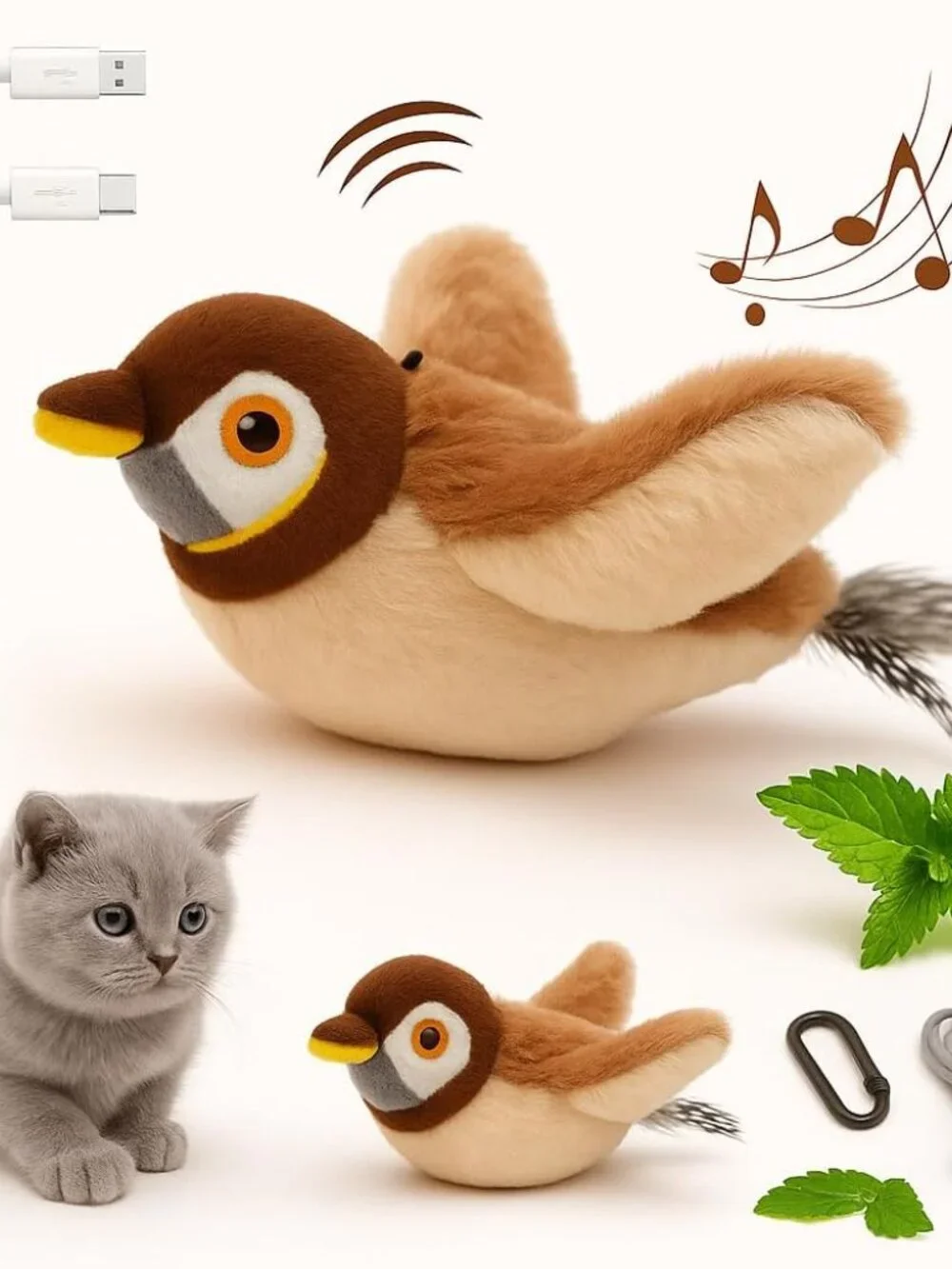 Chirping Toys Touch Activated Flapping Wings Sparrow Interactive Smart Cat Toys